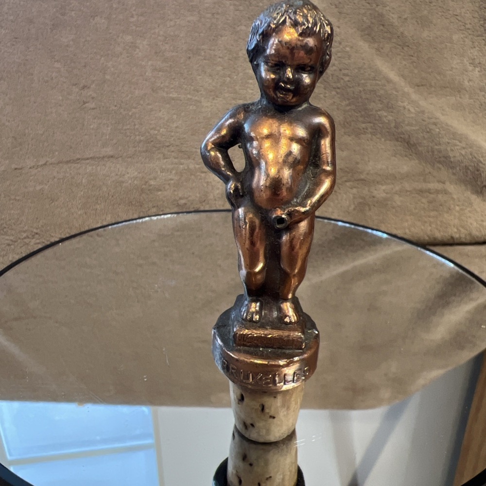 Vtg Brussels Manneken PIS Drink Pourer Bruxelle Brass & Cork Bottle Stopper